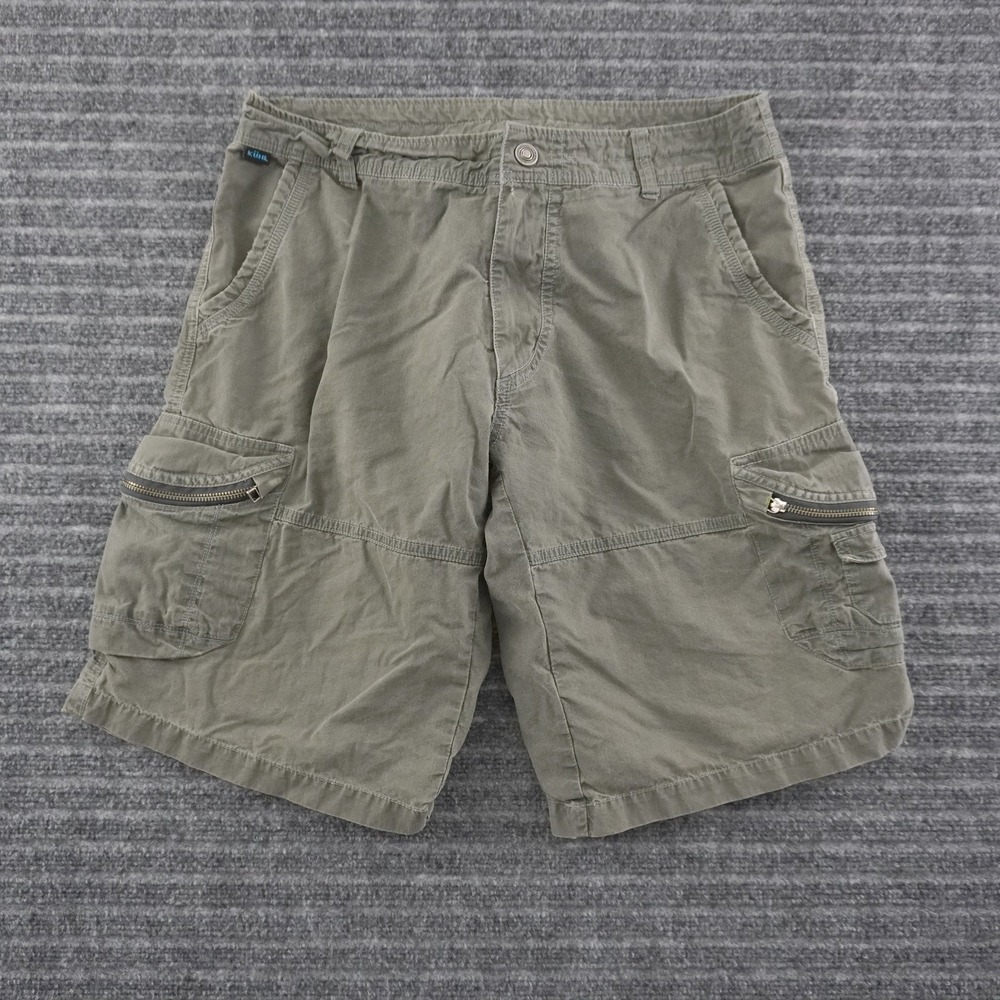 KUHL Ambush Vintage Patina Dye Cargo Shorts 34 Olive Green Hiking Outdoor